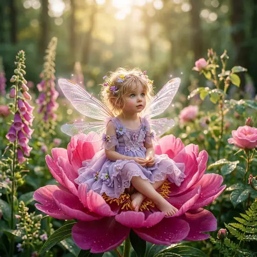 Enchanting Scene of Caucasian Fairy on Vibrant Flower