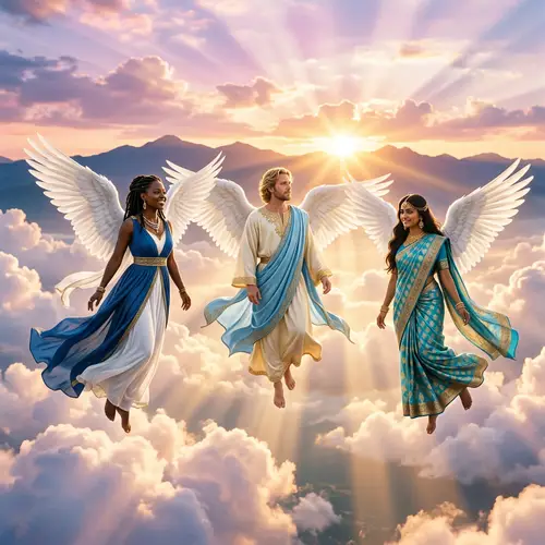 Heavenly Angels: Serene Scene of Diverse Ethereal Beings