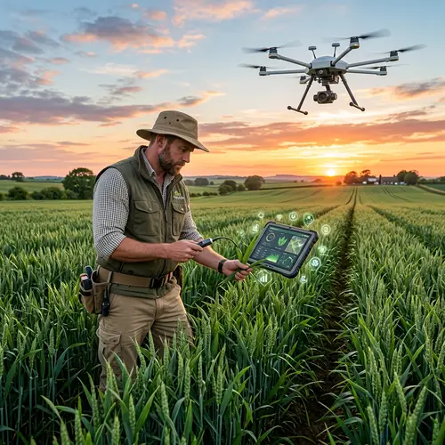 Expert Agronomist Analyzing Crops with Drone Technology