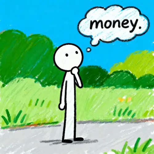 Stick Man Thinking About Money - Fun Illustrations