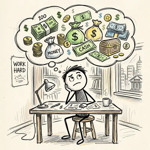 Stick Man Thinking About Money - Fun Illustrations