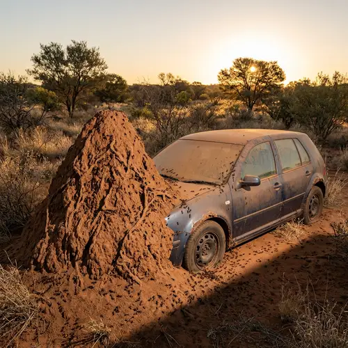 Unusual Encounter: Car Surrounded by Anthill Activity