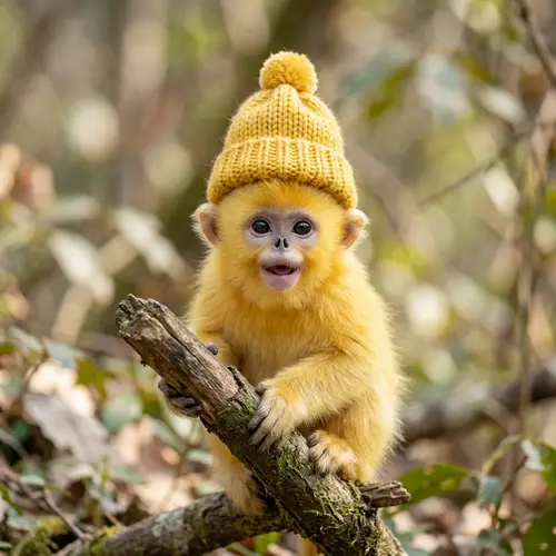 Cute Yellow Baby Monkey with Beanie Hat