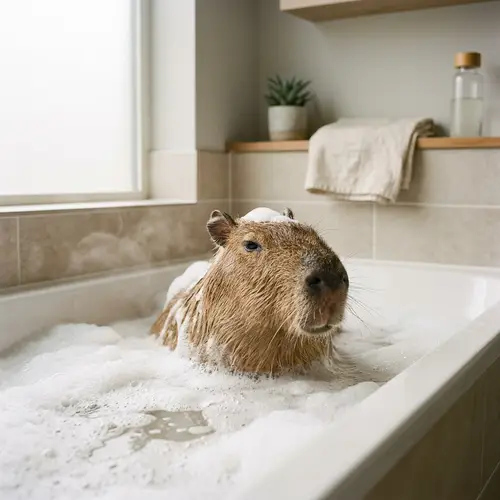 Tranquil Capybara Bathing | Relaxing Bubble Soak Photo