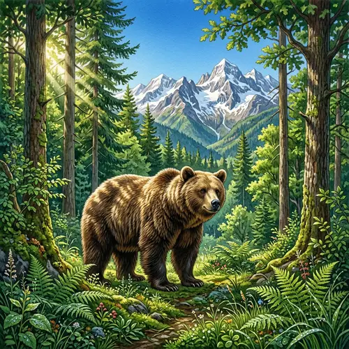 Majestic 'Oso' Brown Bear in Lush Forest Wilderness