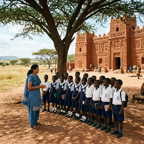 African School Children at Chief Palace with Teacher