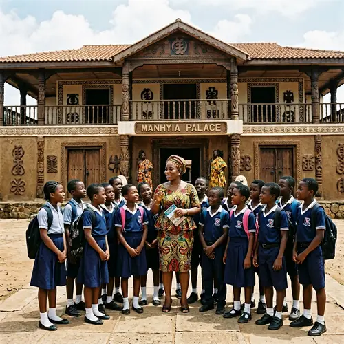 African School Children at Chief Palace with Teacher