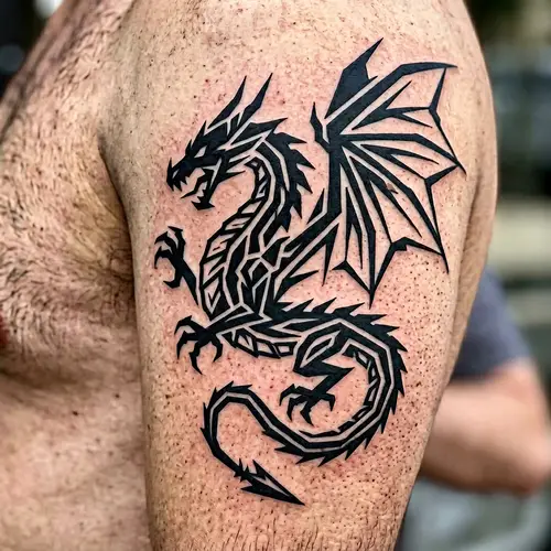 Black Tribal Dragon Tattoo Design