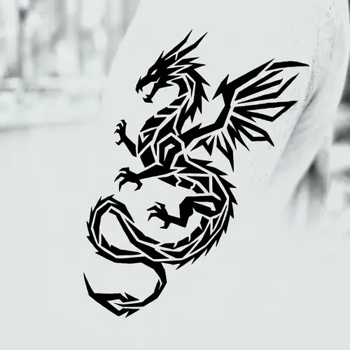 Monochrome Tribal-Art Dragon Tattoo Design