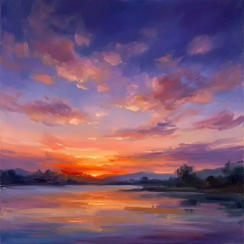 Tranquil Sunset Impressionist Painting