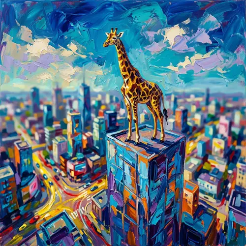 Surreal Giraffe Painting on Skyscraper | Abstract Art Style