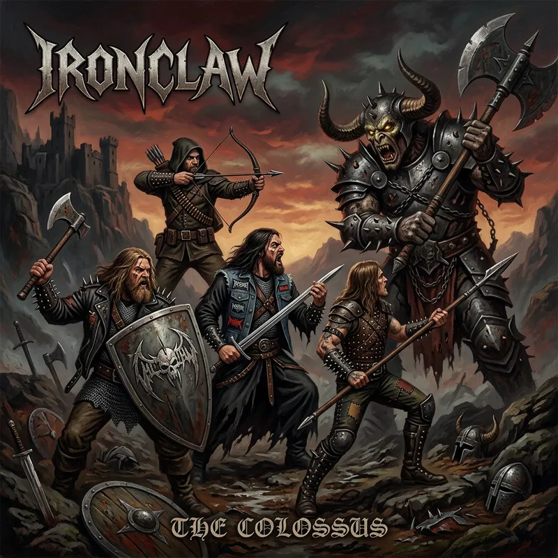 Epic Dark Medieval Fantasy Artwork | Metalhead Warriors Confront Giant Villain