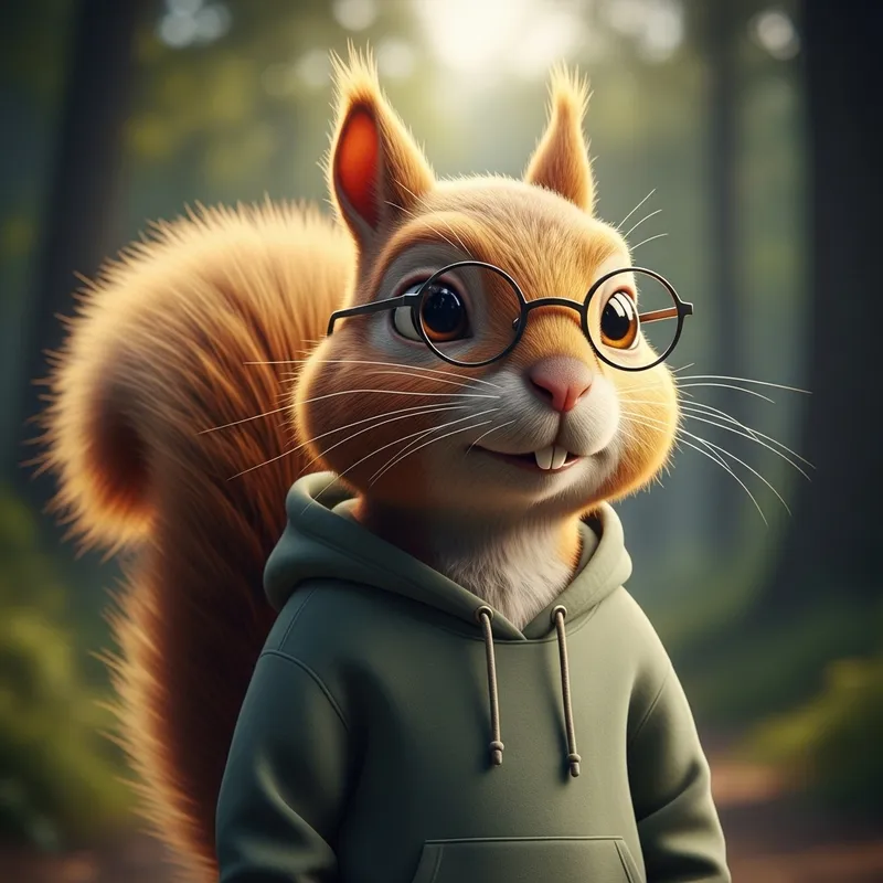 Smartly Dressed Squirrel Character in Hoodie