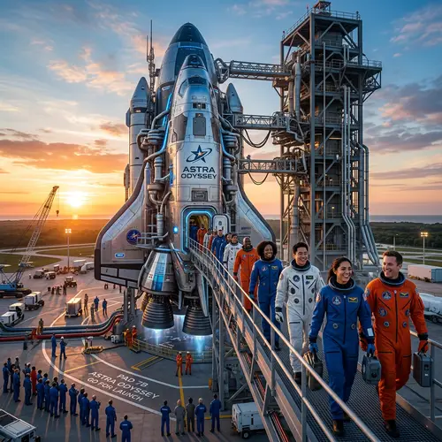 Futuristic Spaceship Launch Pad | People Boarding for Space Adventure