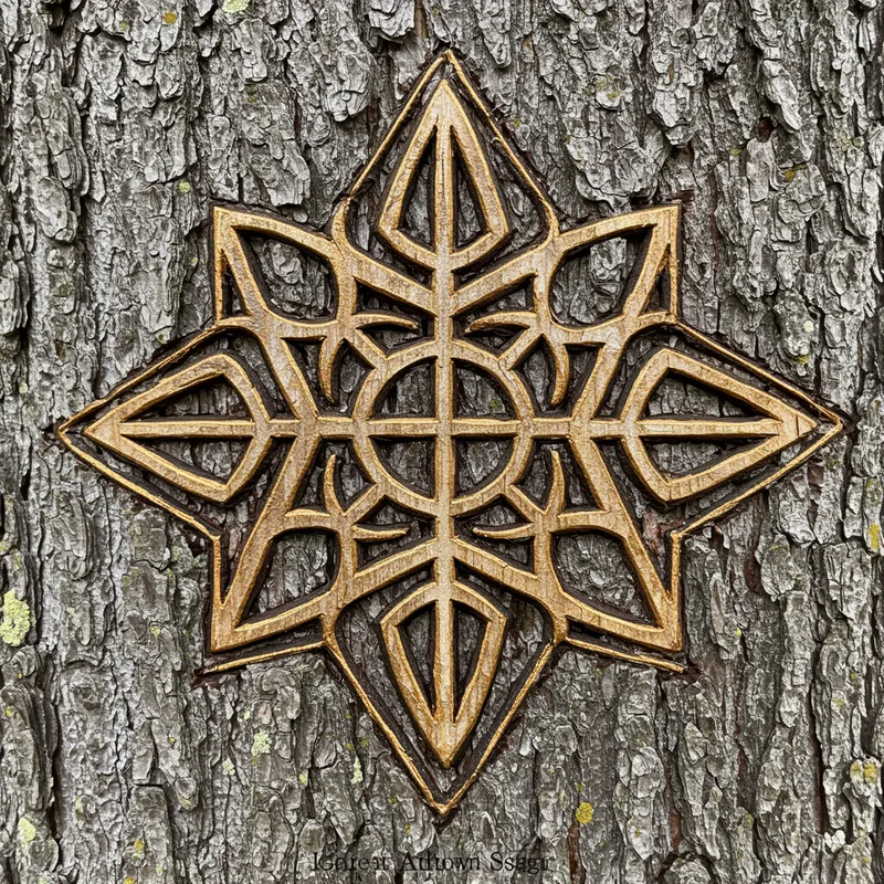 Cult Symbol Carved in Bark - Geometric Design