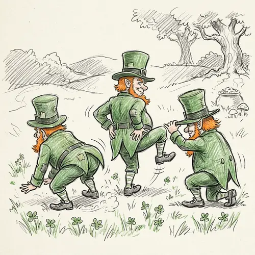 Animated Leprechauns Twerking - Playful Hand-drawn Sketch