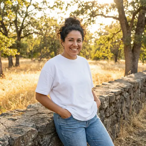 Hispanic Woman White T-Shirt Casual Style