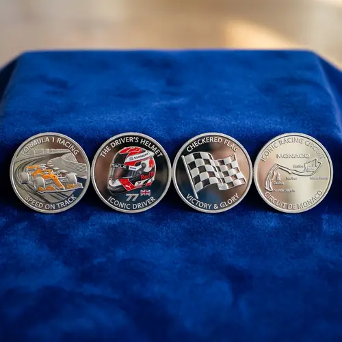 Formula 1 Themed Coins Collection | Racing Car, Helmet, Flag & Circuit