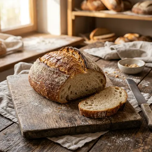 Golden Brown Crust Loaf of Bread | Fresh and Soft on Rustic Wood