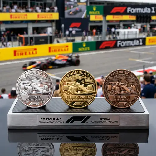 Golden, Silver, and Bronze F1 Racing Coins
