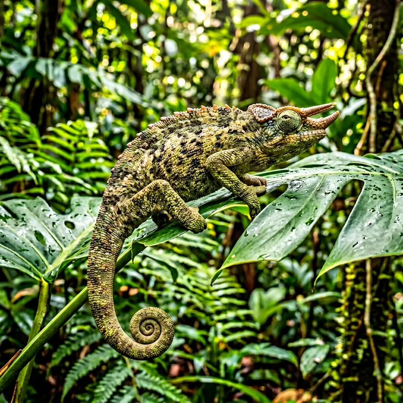 Detailed Image of a Colorful Chameleon in Lush Forest