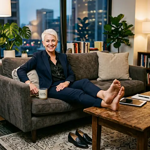 Businesswoman Relaxing on Couch with Style