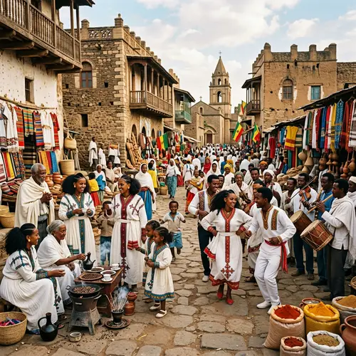 Richness of Ethiopian Culture: Vibrant Street Scene with Traditional Attires