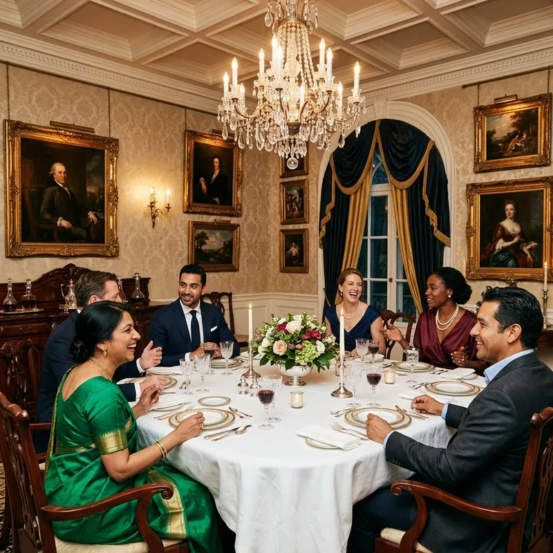 Elegant Multicultural Dinner Gathering with Sparkling Chandelier