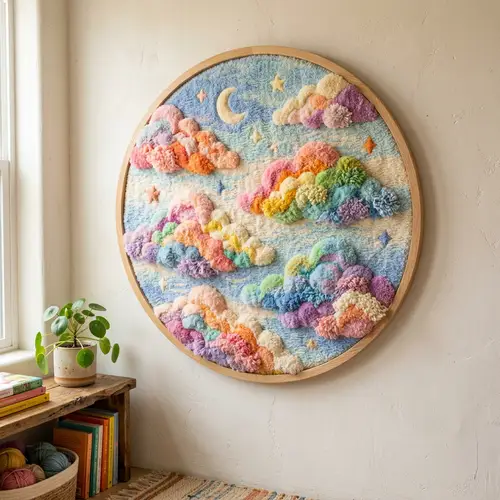 Vibrant Multicolor Cloud Tufting Art