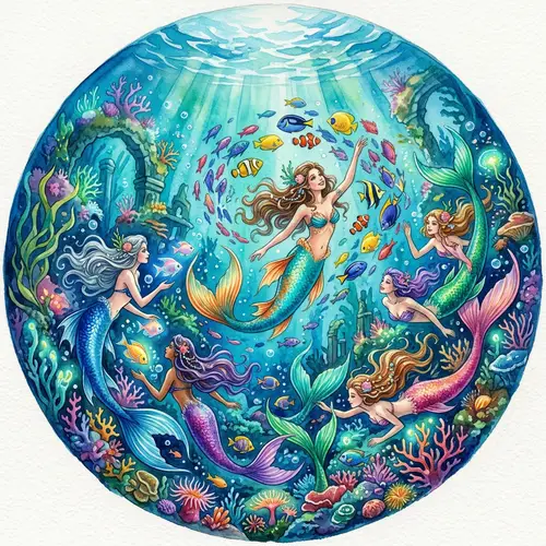 Mystical Underwater Mermaid Watercolor Painting