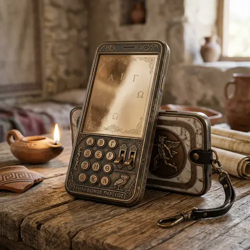 Ancient Greek-themed Smartphone: Mythological Design with Bronze & Marble