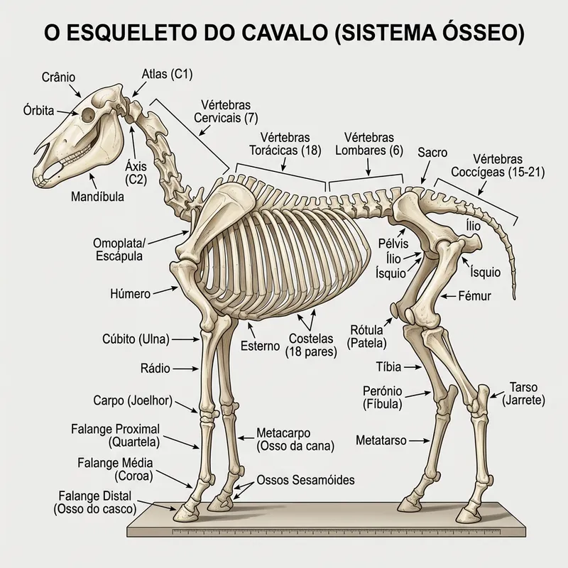 Complete Horse Skeleton Structure with Portuguese Labels Complete Horse Skeleton Structure with Portuguese Labels