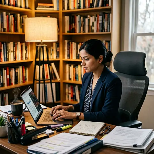 Professional South Asian Woman at Work | Modern Office Scene