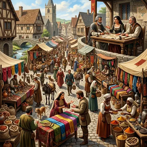 Medieval Marketplace: Vibrant Trade Talks and Bargaining Scenes