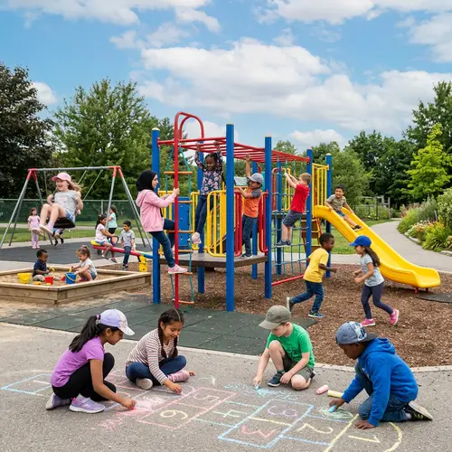 Diverse Children Playing at Colorful Playground - Fun Outdoor Activities