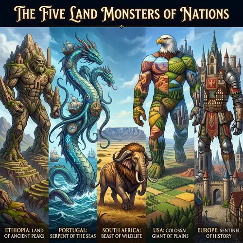 Monstrous Entities Representing Various Countries | Unique Illustration