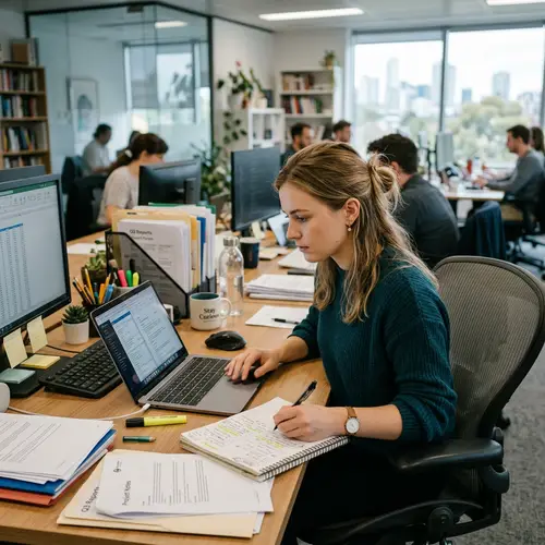 Focused Young Woman Working in Office Environment