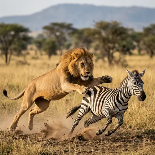 Wild African Lion Preying on Zebra - Intense Wildlife Scene