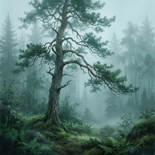 Tranquil Tree in Misty Forest - Capturing the Essence of Nature