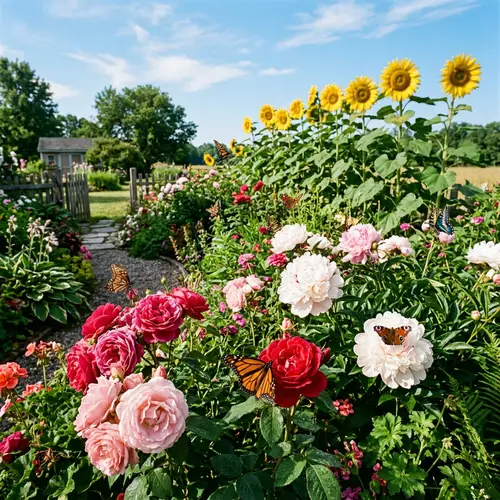 Vibrant Garden Blooms: Roses, Peonies & Sunflowers