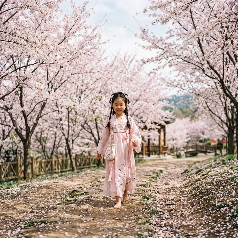 Chinese Girl Barefoot Among Cherry Blossoms Chinese Girl Barefoot Among Cherry Blossoms