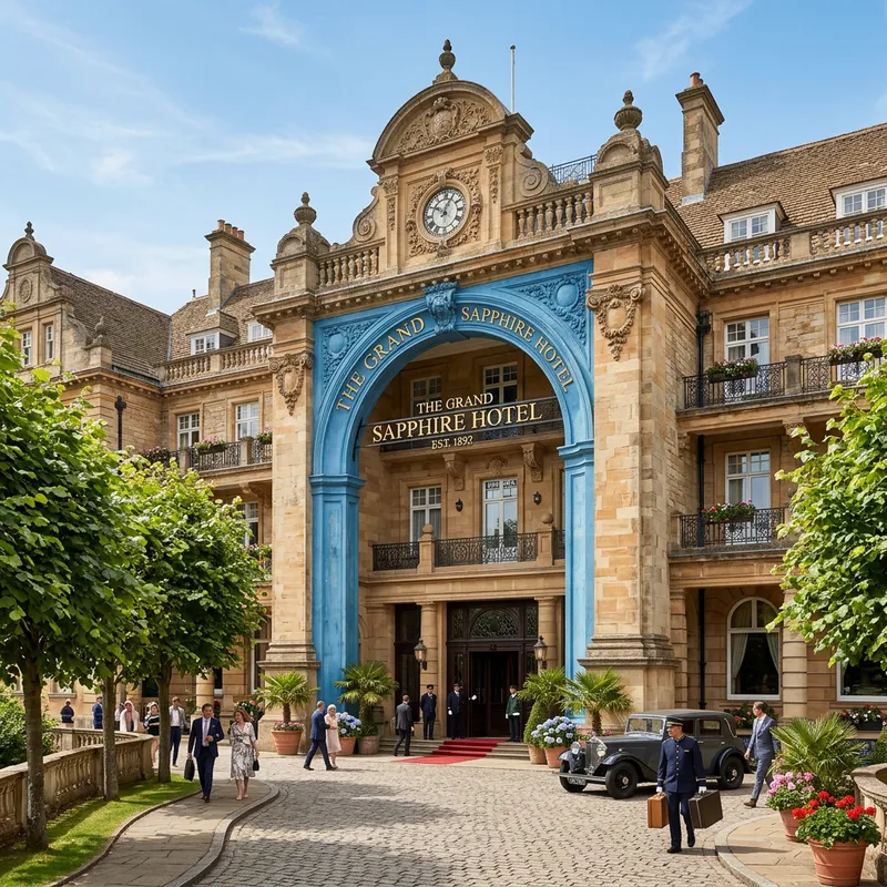Luxurious Hotel with Striking Blue Arch Entrance