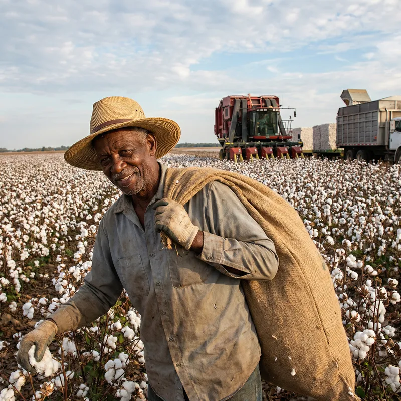 Elderly African American Cotton Farmer in Action Elderly African American Cotton Farmer in Action