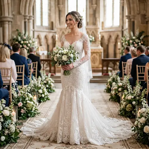 Elegant Mermaid Style Wedding Dress with Long Sleeves