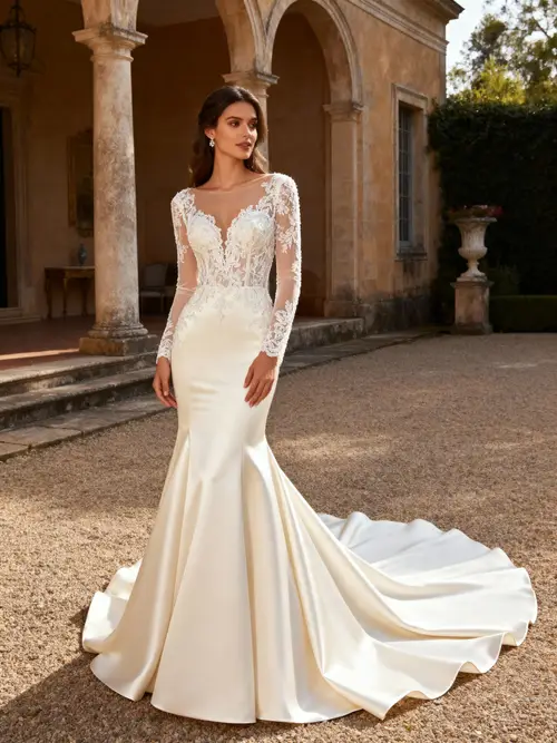 Elegant Mermaid Style Wedding Dress with Long Sleeves