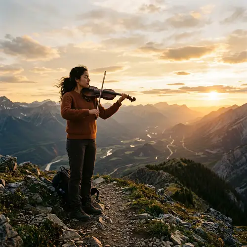 Hispanic Woman Playing Violin on Mountain | Breathtaking Vista