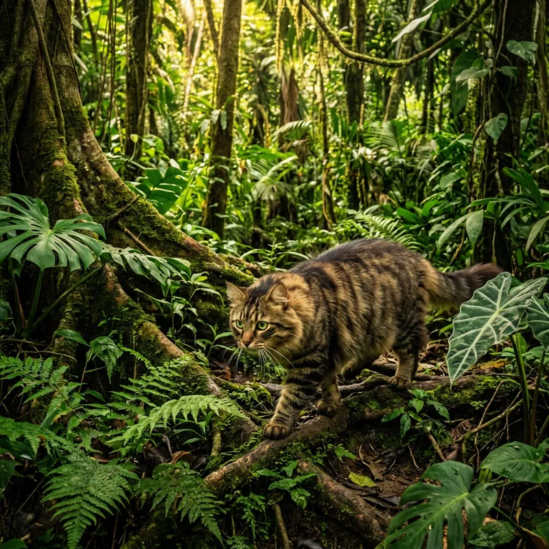 Wild Cat in Dense Jungle