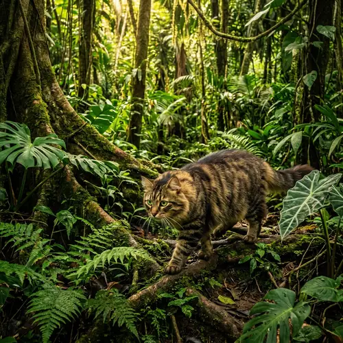 Majestic Striped Cat in Lush Green Jungle