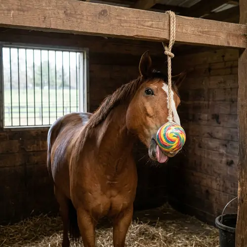Horse Licking Sweet Candy in Stable