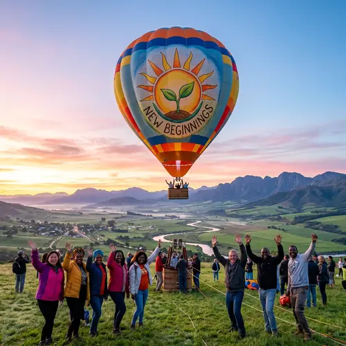 New Beginnings at Dawn: Hot Air Balloon Ascending in Vibrant Sky